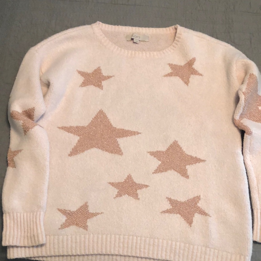 Loft sweater , pale pink, with glittery thread in stars